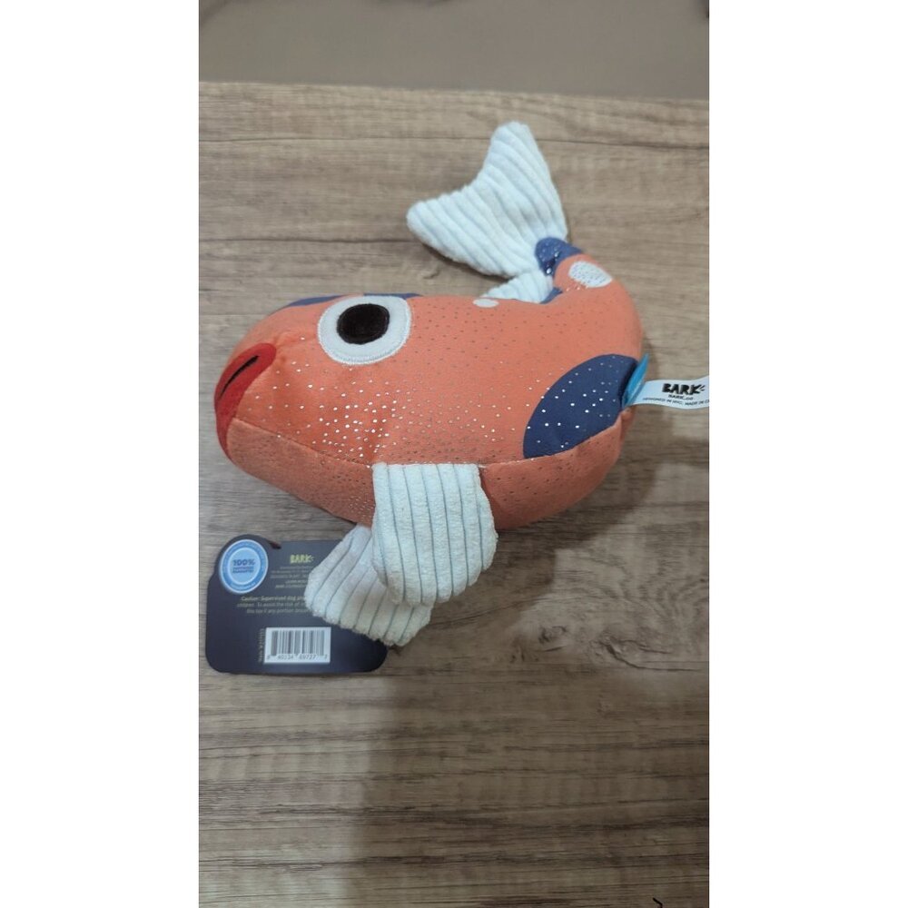 Bark Plush Dog Toy Whos A‎ Good Koi Fish Squeaker For M-L Sized Dogs NWT